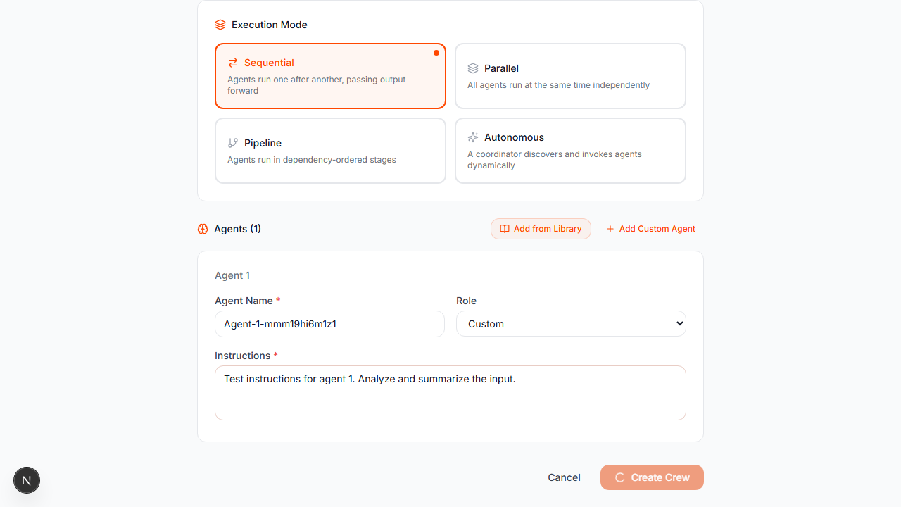 ContextuAI — Crew Builder with Execution Modes