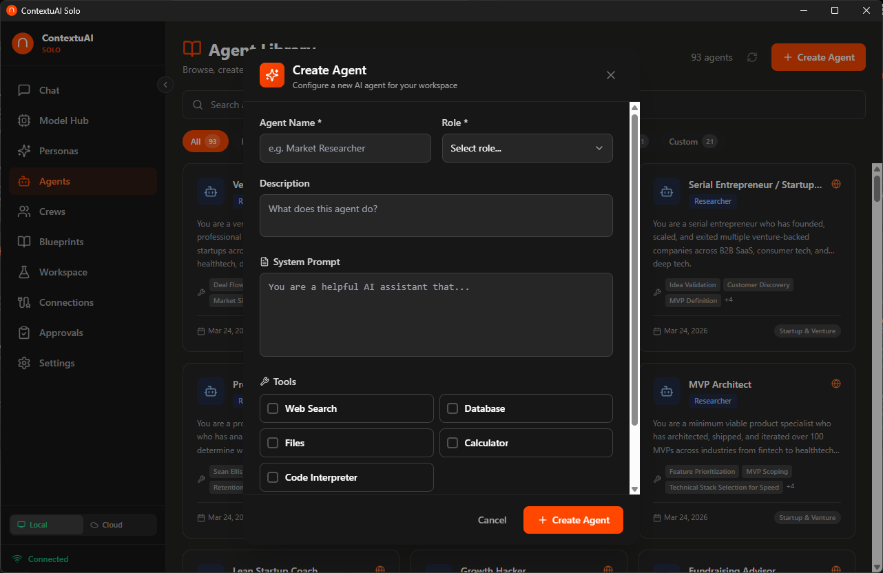 ContextuAI Solo — Create Custom Agent